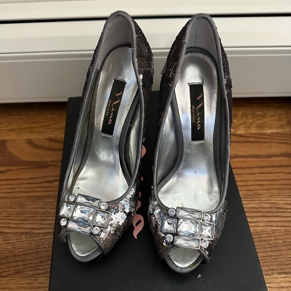 Nina Silver Peep-Toe Women's Shoes